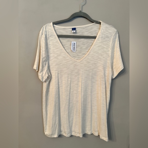 NWT Old Navy Luxe Slub Knit V Neck Short Sleeve Shirt  Ivory T-shirt M - Picture 4 of 8